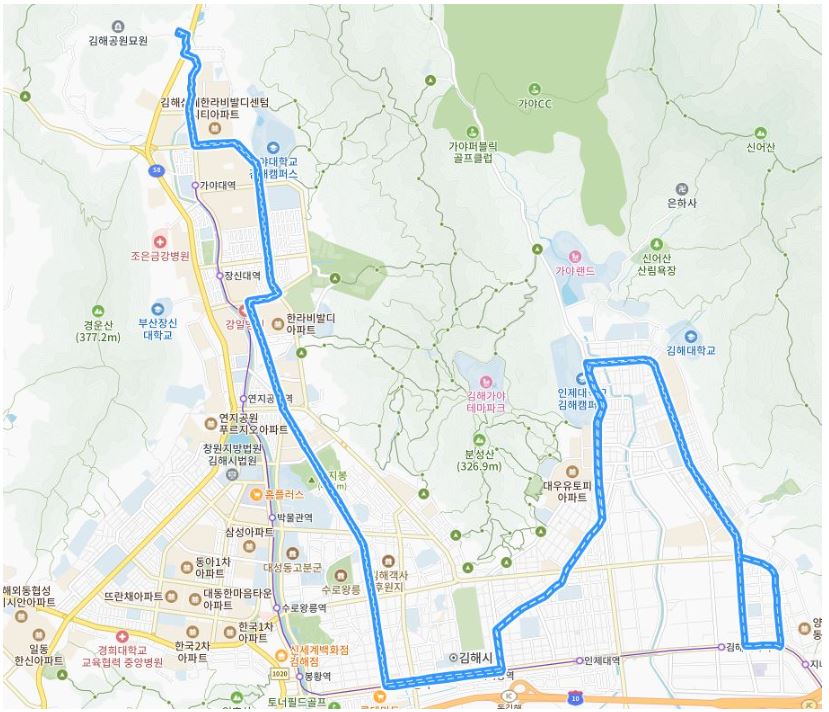 김해 1번 버스 노선 안내(삼계서희-부원역-경남은행)
