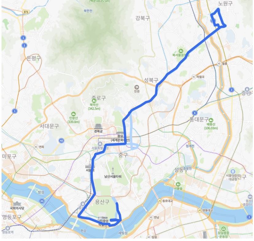 서울 100번 버스 노선 정보(중계역-하계역-롯데백화점)