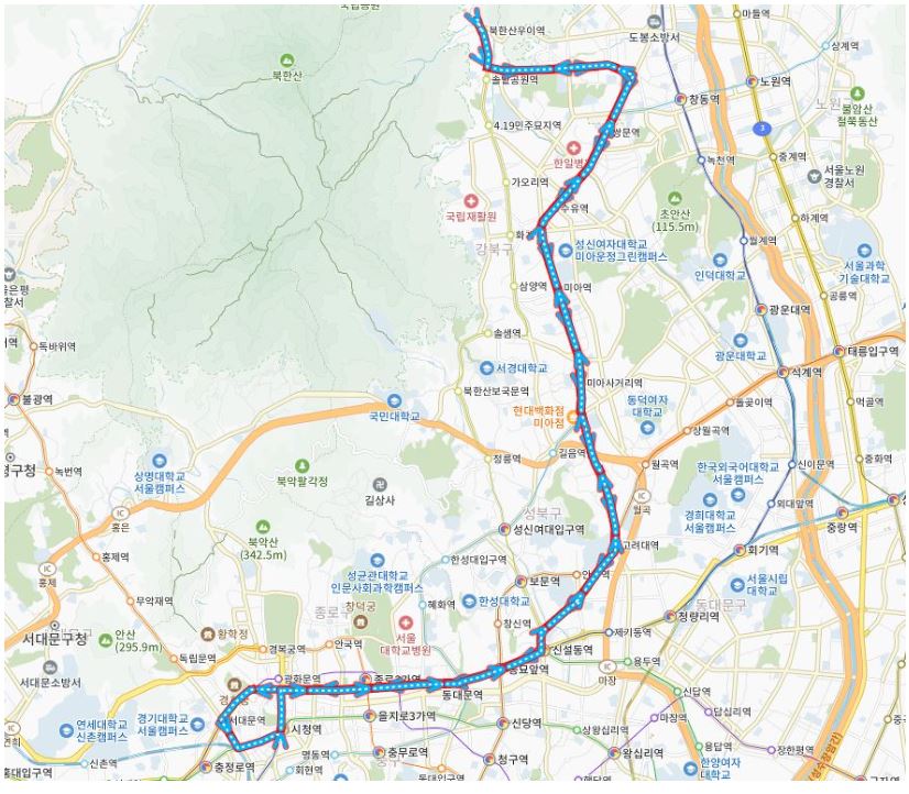 서울 101번 버스 노선 정보(쌍문역-고대앞-광화문)