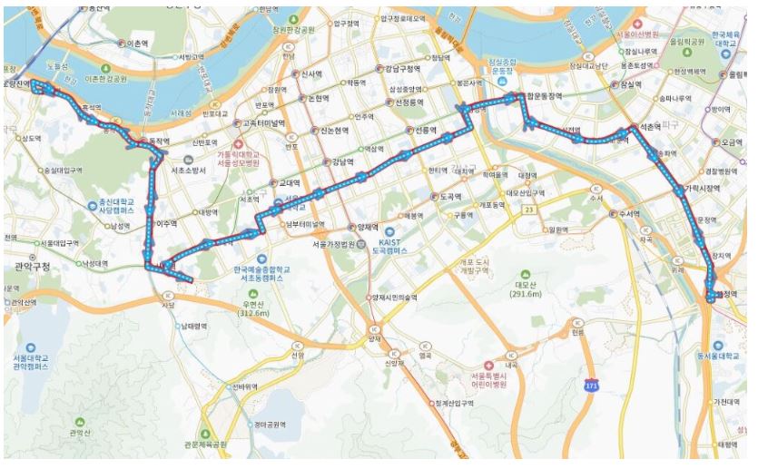 서울 350번 버스노선 시간표 검색