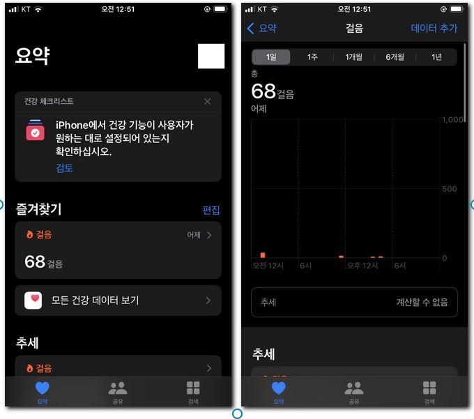 아이폰 피트니스 앱으로 걸음 수치 파악하기