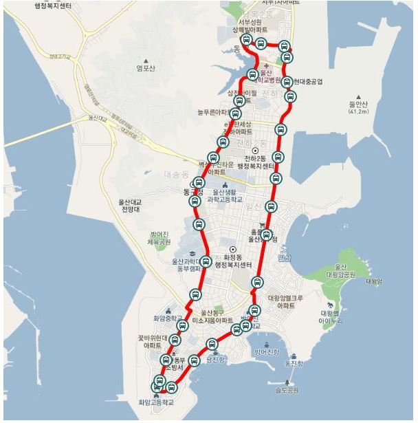 울산 101번 버스 노선 시간표 찾기