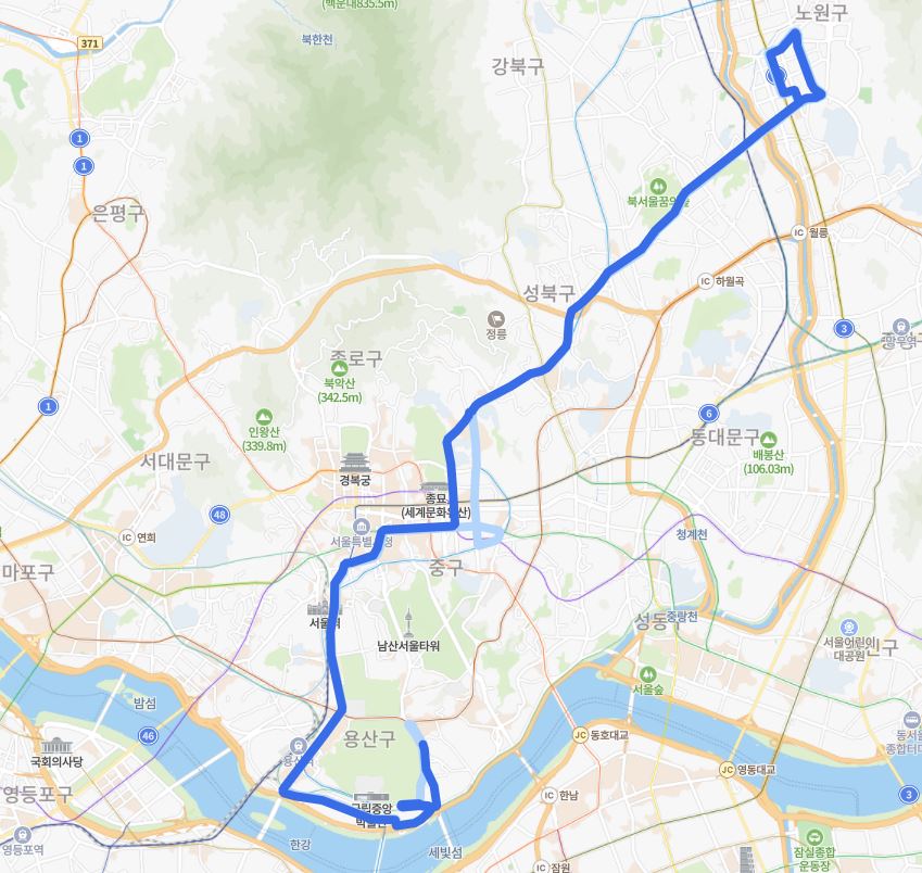 서울 100번 버스 노선 정보