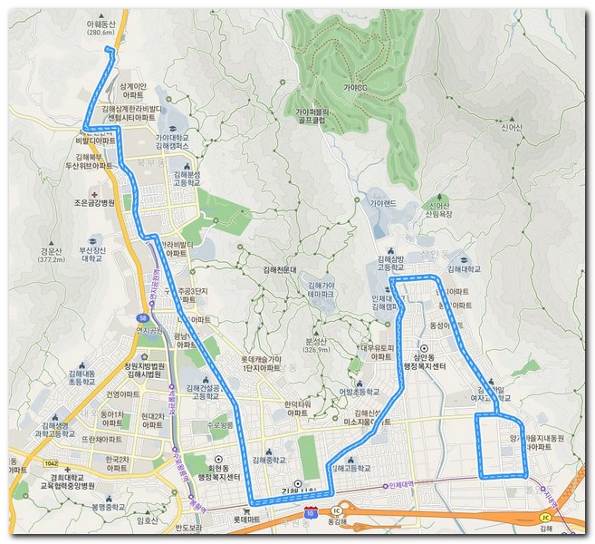 김해 1-1번 버스 노선 안내(가야대역-인제공원-김해시청)