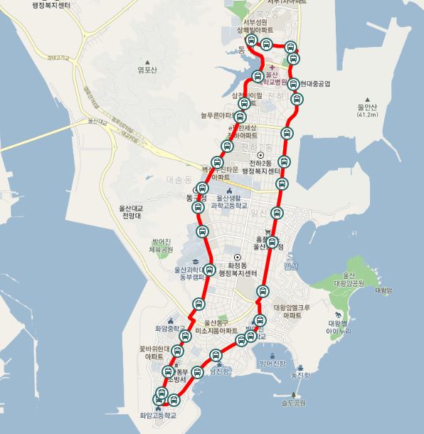 울산 101번 버스 노선 시간표 찾기(꽃바위-일산해수욕장-현대예술관)